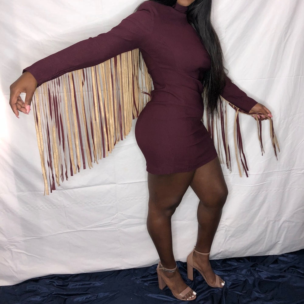 Fringe burgundy dress new!